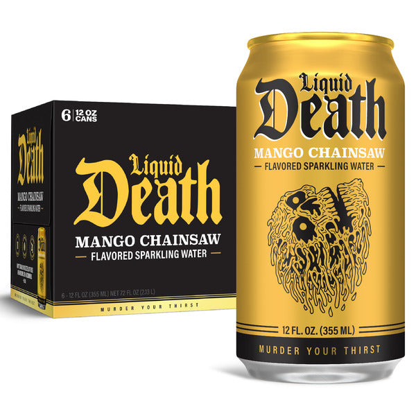 Liquid Death Soda-Flavored Sparkling Water, Mango Chainsaw