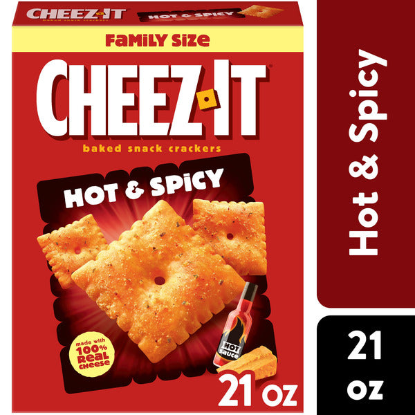 Cheez-It Hot and Spicy Baked Snack Crackers, Lunch Snacks, Family Size, 21 oz