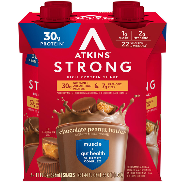 Atkins High Protein Shake, Chocolate Peanut Butter, Strong, Muscle + Gut Health