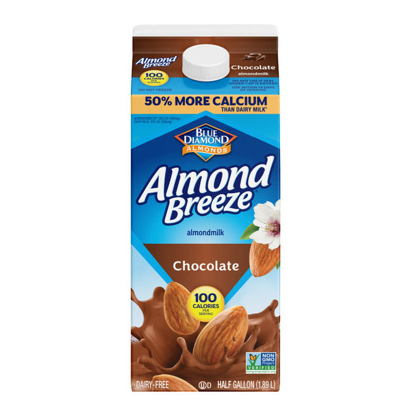 Box of Blue Diamond Almond Breeze Chocolate almond milk on a white background