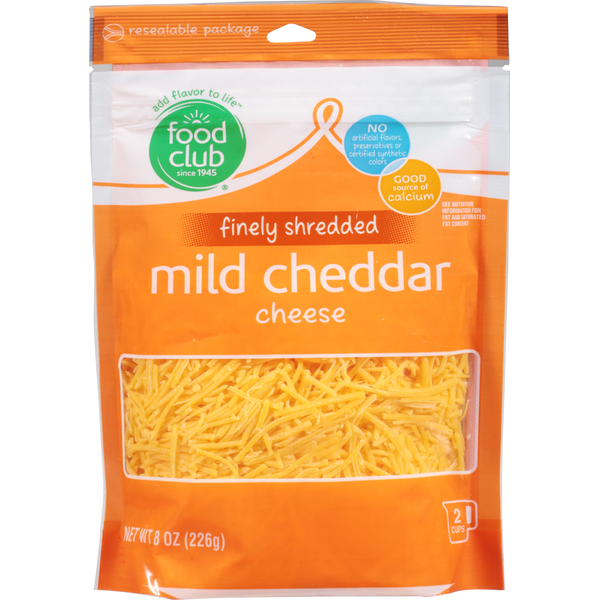 Food Club Finely Shredded Cheese, Mild Cheddar