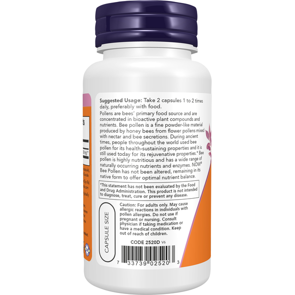 NOW Bee Pollen Caps, 500 mg, Capsules