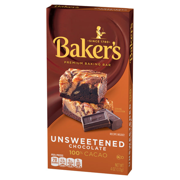 Baker's Unsweetened Chocolate Premium Baking Bar with 100 % Cacao