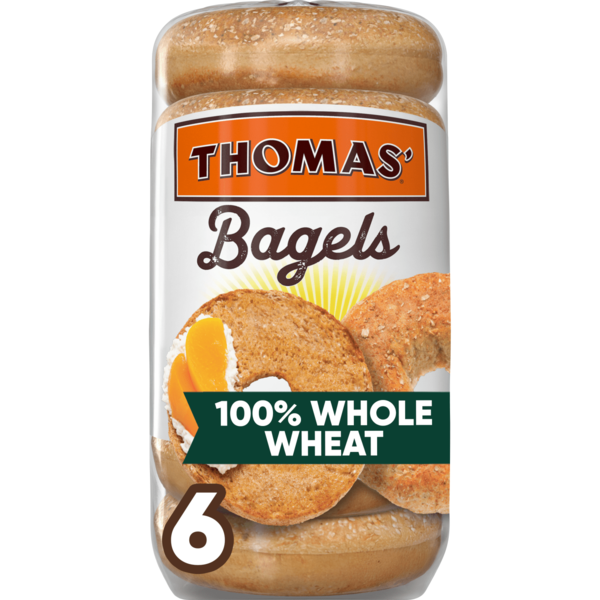 Thomas’ 6 ct, 100% Whole Wheat, Bagels, 55g Whole Grains, Kosher, Bagels, 18 oz