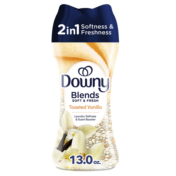 Downy Blends Toasted Vanilla laundry softener package on a white background