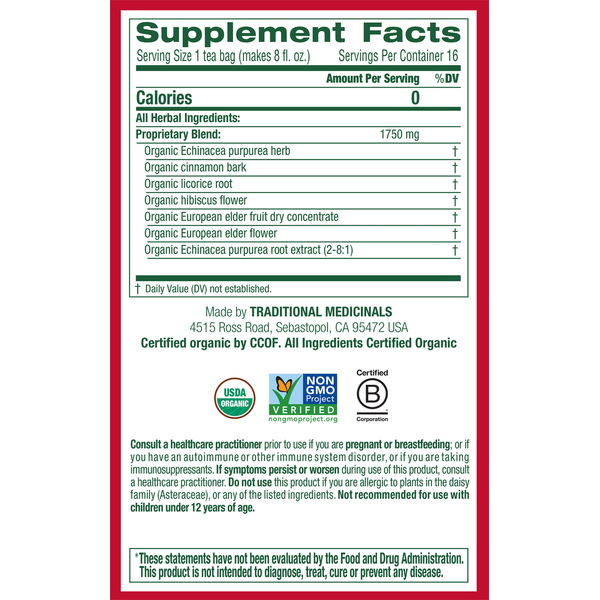 Traditional Medicinals Immune Zoom, Organic, Caffeine Free, Elderberry Echinacea, Tea Bags