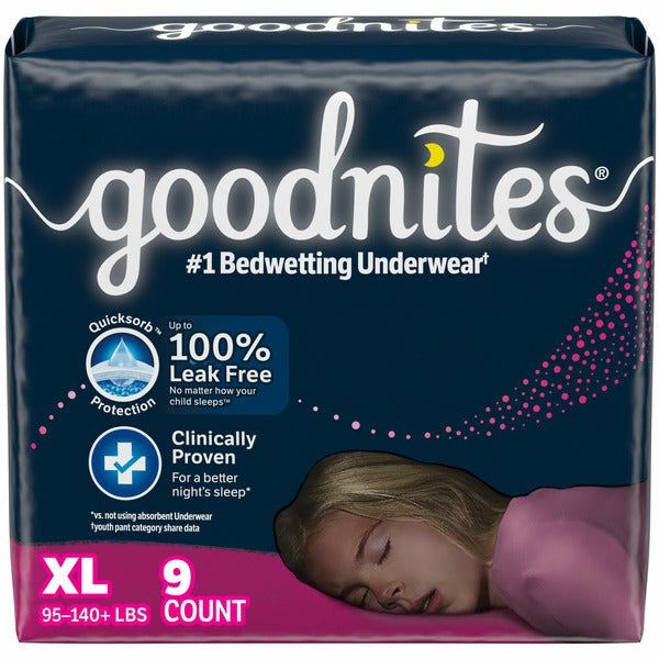 Goodnites Girls' Nighttime Bedwetting Underwear, Size Extra Large (95-140+ lbs)