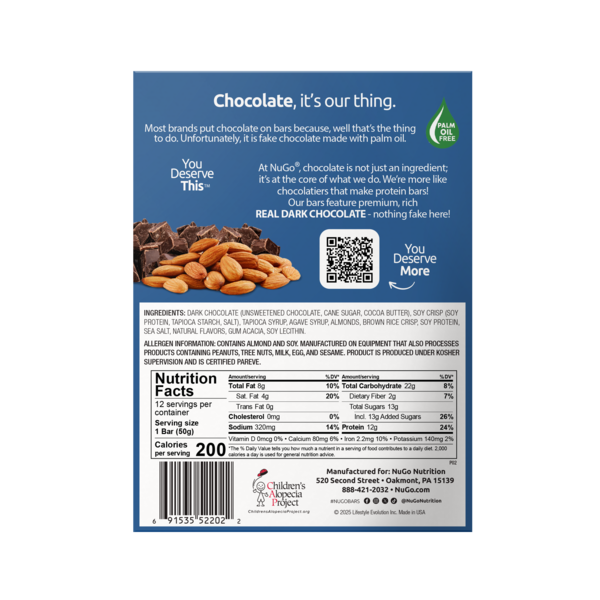NuGo Dark Almond with Sea Salt Vegan, Gluten Free Protein Bar