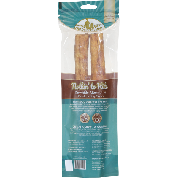 Fieldcrest Farms Nothin' to Hide Dog Chews, Premium, Beef Flavor, 10 Inches Large Rolls, 2 Pack