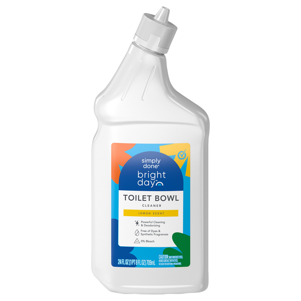 Bottle of toilet bowl cleaner with a label on a white background