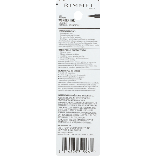 Rimmel London Liquid Eyeliner, Waterproof, Black 001