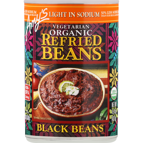 Amy's Kitchen Organic Vegetarian Refried Black Beans Light In Sodium