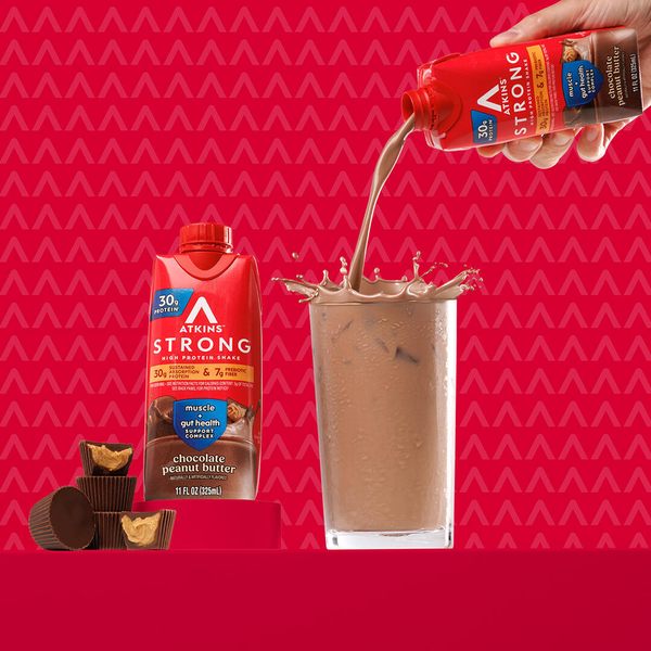 Atkins High Protein Shake, Chocolate Peanut Butter, Strong, Muscle + Gut Health
