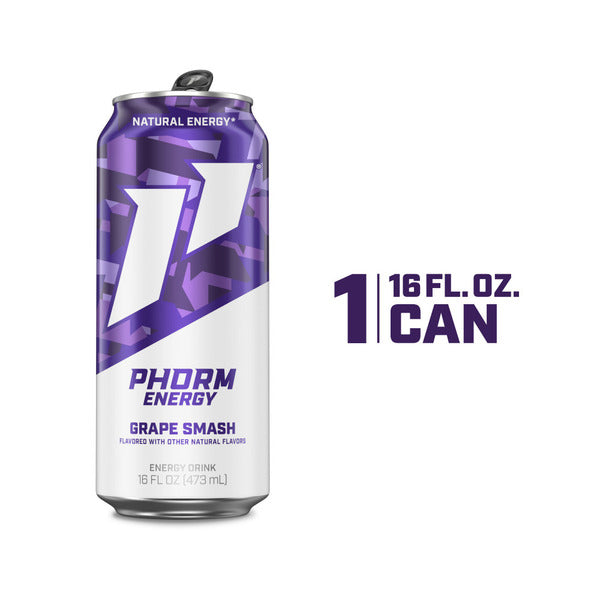 Phorm Energy , Grape Smash, 1 Single 16 Fl Oz Can, 200Mg Natural Caffeine From Green Tea