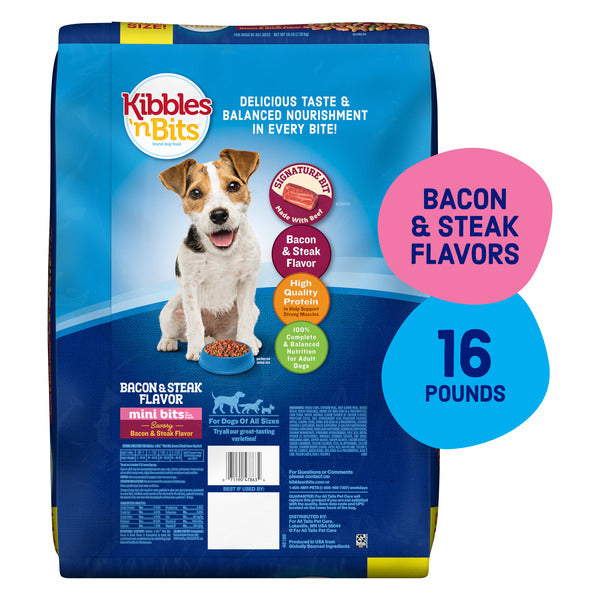 Kibbles 'n Bits Kibbles ‘n Bits Mini Bits Small Breed Savory Bacon & Steak Flavor Dry Dog Food, 16 lb. Bag