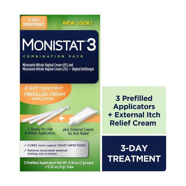MONISTAT 3-Day Yeast Infection Treatment 3 Pre-Filled Cream Applicators & External Itch Cream