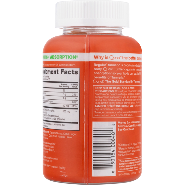 Qunol Gummies Ultra High Absorption Curcumin Complex Rich Tangerine Flavor 500 mg Turmeric