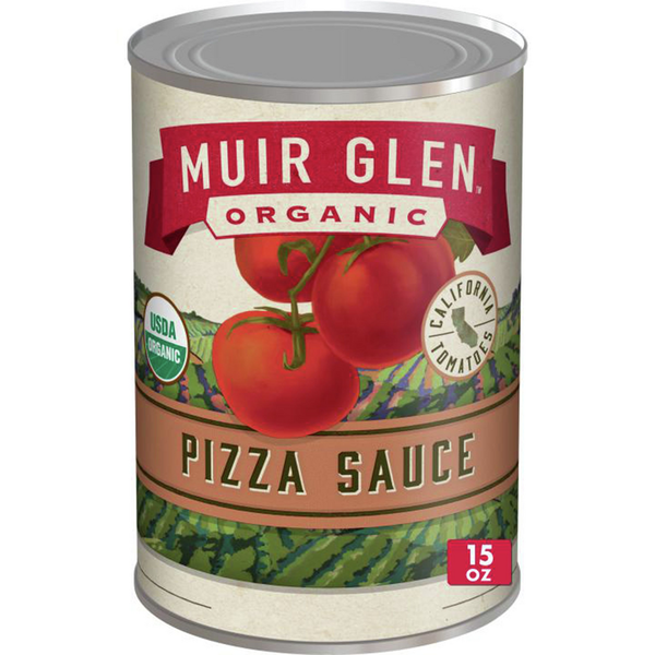 Muir Glen Organic Pizza Sauce can on a white background