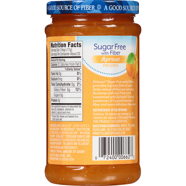 Polaner Preserves, Sugar Free with Fiber, Apricot
