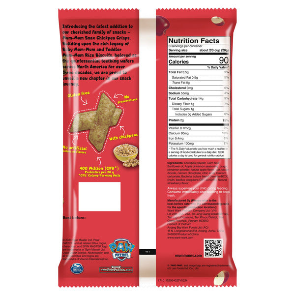 Mum-mum Snax Apple Cinnamon Ages 2+ Chickpea Crisps