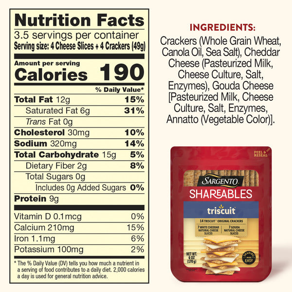 Sargento Shareables Natural White Cheddar & Gouda Sliced Cheese with Triscuit® Original Crackers Cheese Tray