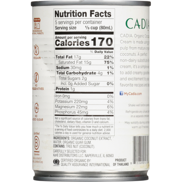 CADIA Coconut Cream, Organic, Unsweetened