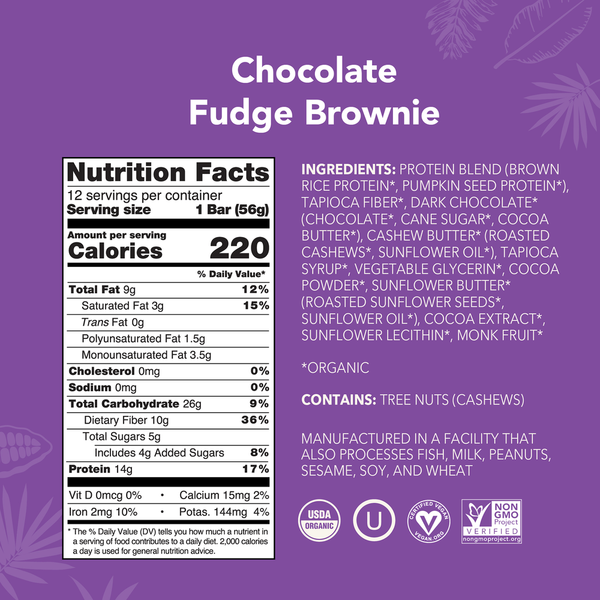 Aloha Protein Bar, Chocolate Fudge Brownie, Organic