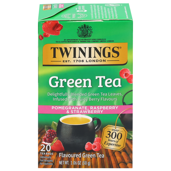 Box of Twinings Green Tea with berry flavors on a white background