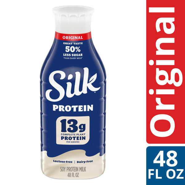 Silk Protein Complete Plant Protein Milk, Original, Dairy Free, Lactose Free Plant Based Milk with 13g Protein per Serving, 48 fl oz Bottle