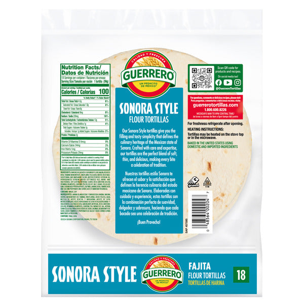 Guerrero Sonora Style Flour Tortillas, Fajita Size, 18 Count