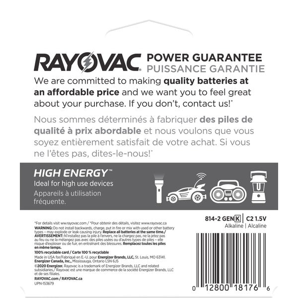 RAYOVAC C Batteries, Alkaline C Cell Batteries