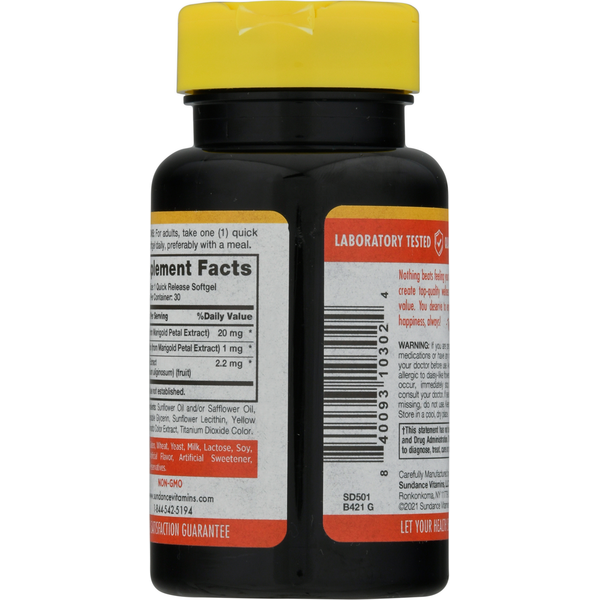 Sundance Vitamins Lutein, 20 mg, Quick Release Softgels, Plus Bilberry & Zeaxanthin
