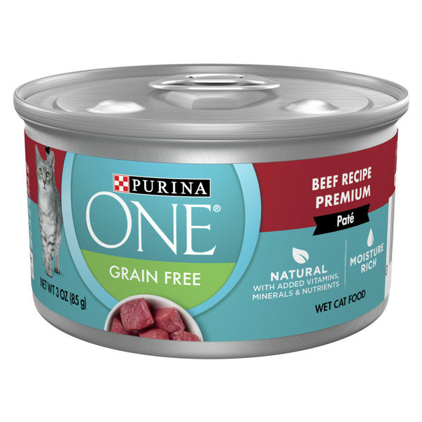 Purina ONE Natural, High Protein, Grain Free Wet Cat Food Pate, Beef Recipe