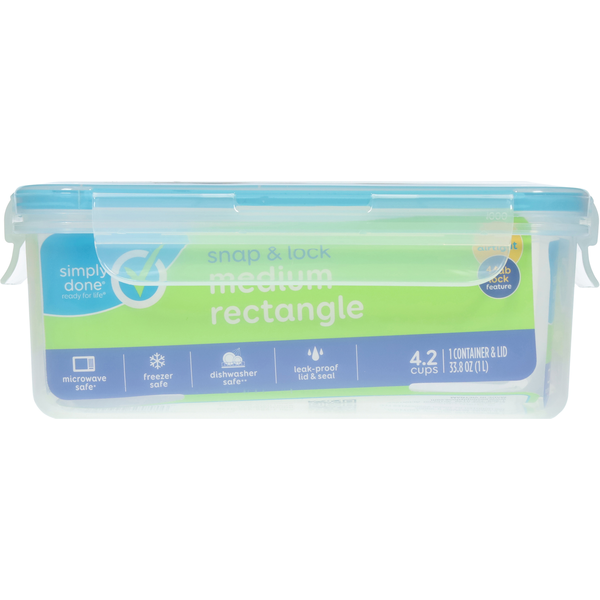 Simply Done Container & Lid, Snap & Lock, Medium, Rectangle, 33.8 Ounce