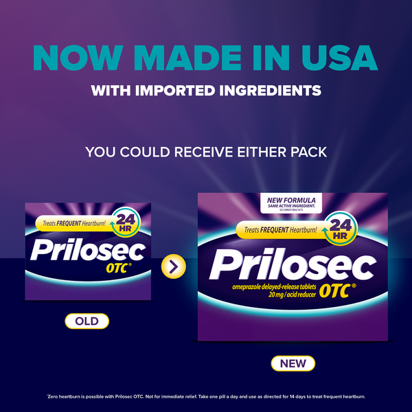 Prilosec OTC Omeprazole 20mg, 24 Hour Omeprazole Heartburn Relief, 14 Tablets