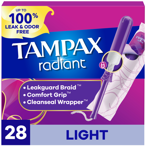 TAMPAX Radiant Tampons, with LeakGuard Braid, Light