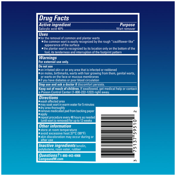 Compound W Wart Remover Pads One Step, Maximum Strength