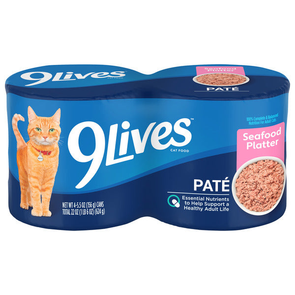 9Lives Paté Seafood Platter Wet Cat Food, 5.5 oz. Cans (Pack of 4)