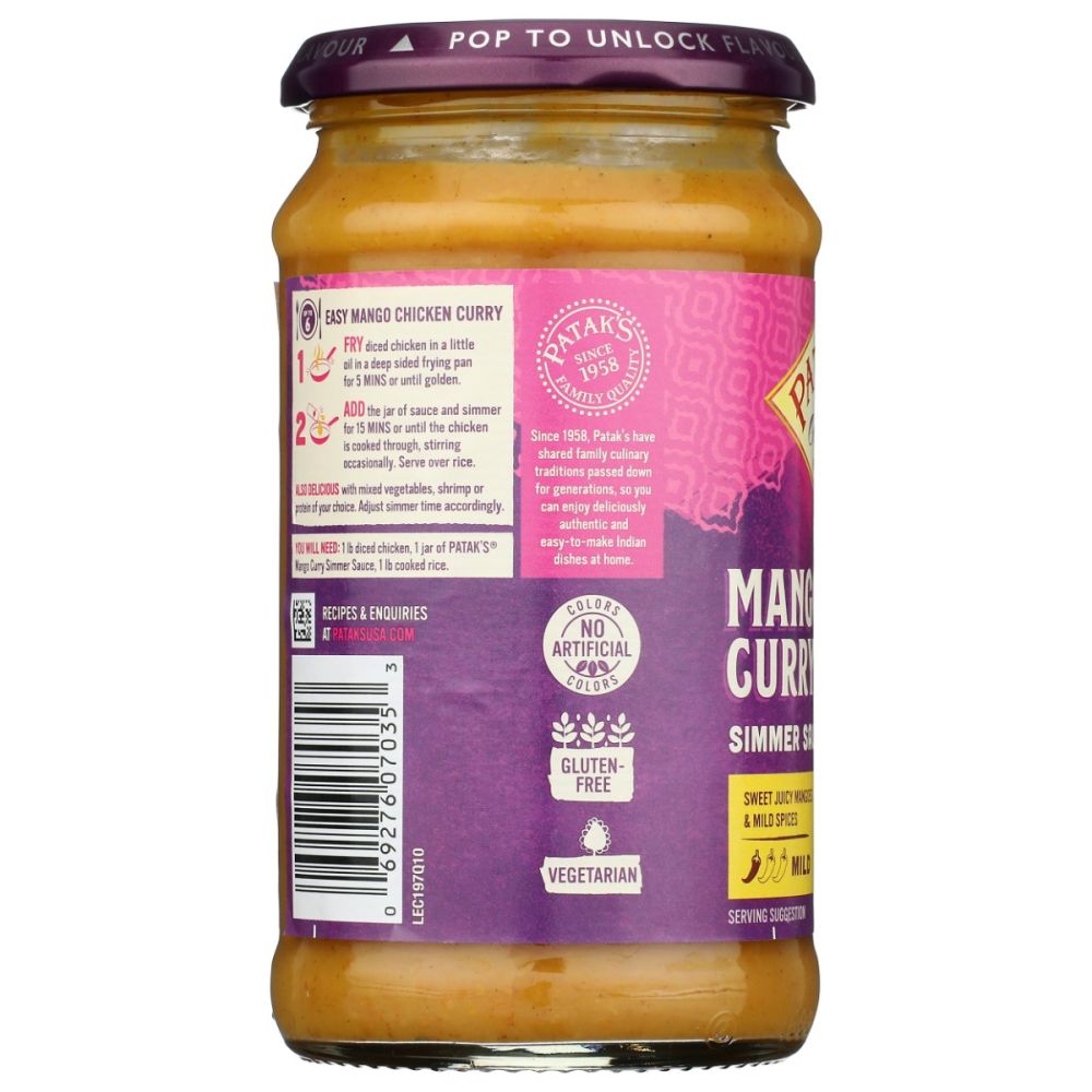 PATAKS: Mango Curry Simmer Sauce, 15 oz