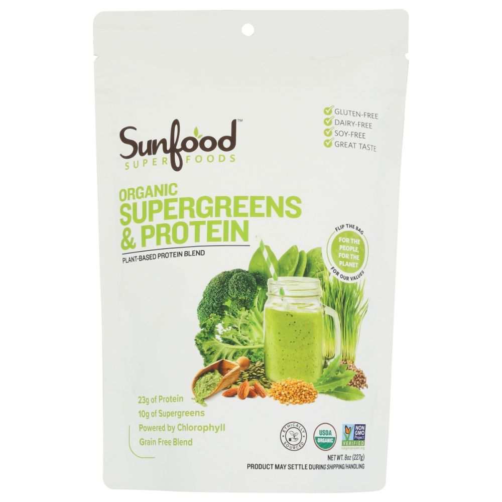 SUNFOOD SUPERFOODS: Supergreens and Protein Organic, 8 oz