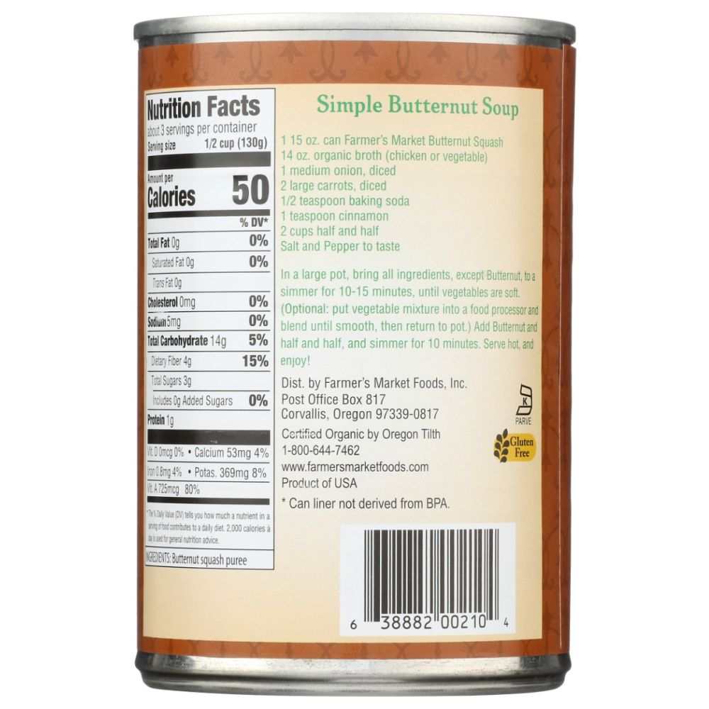 FARMERS MARKET FOODS: Organic Butternut Squash Puree, 15 oz