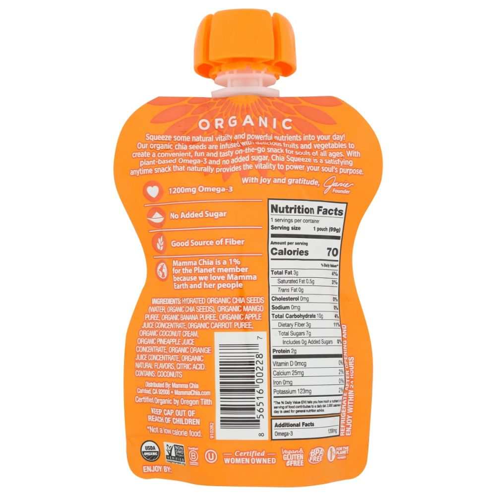 MAMMACHIA: Mango Coconut Organic Chia Squeeze - 3.5 oz for Vitality