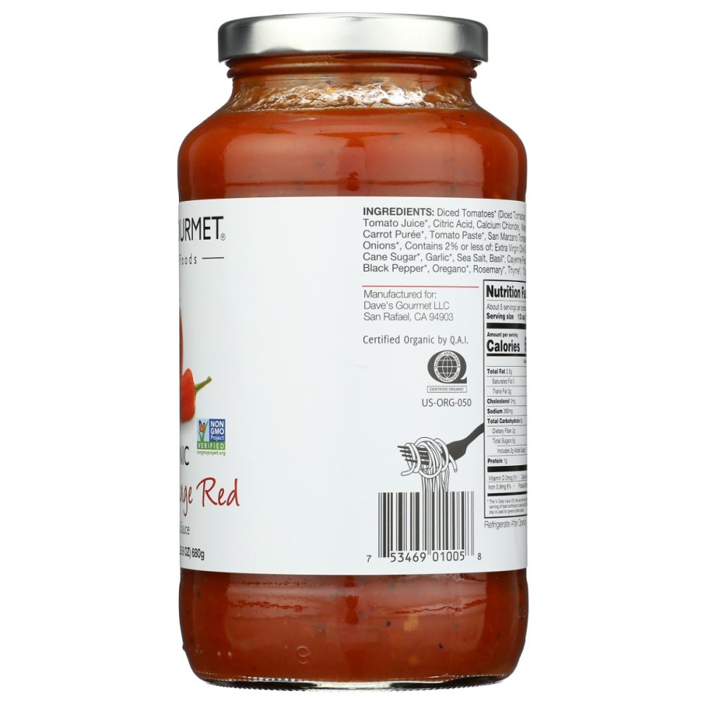DAVES GOURMET: Organic Spicy Heritage Red Pasta Sauce, 24 oz