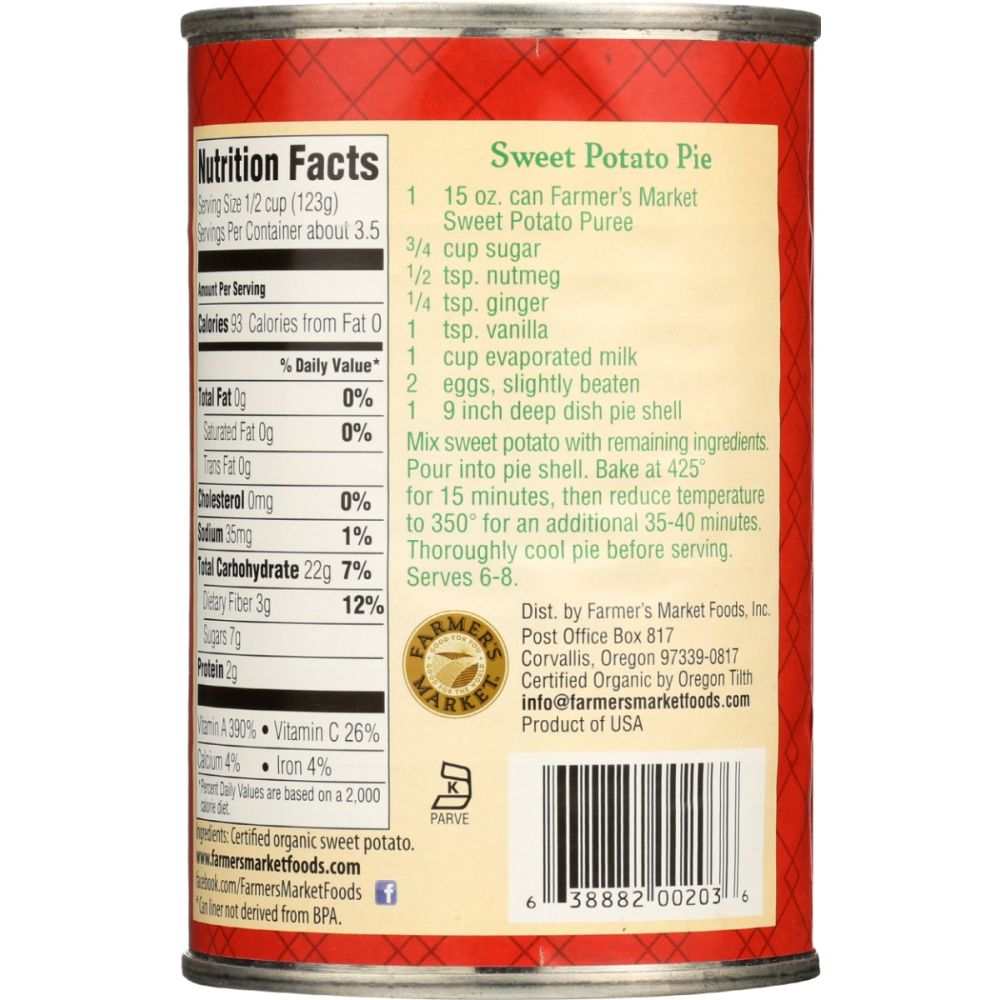 FARMERS MARKET FOODS: Organic Sweet Potato Puree, 15 oz
