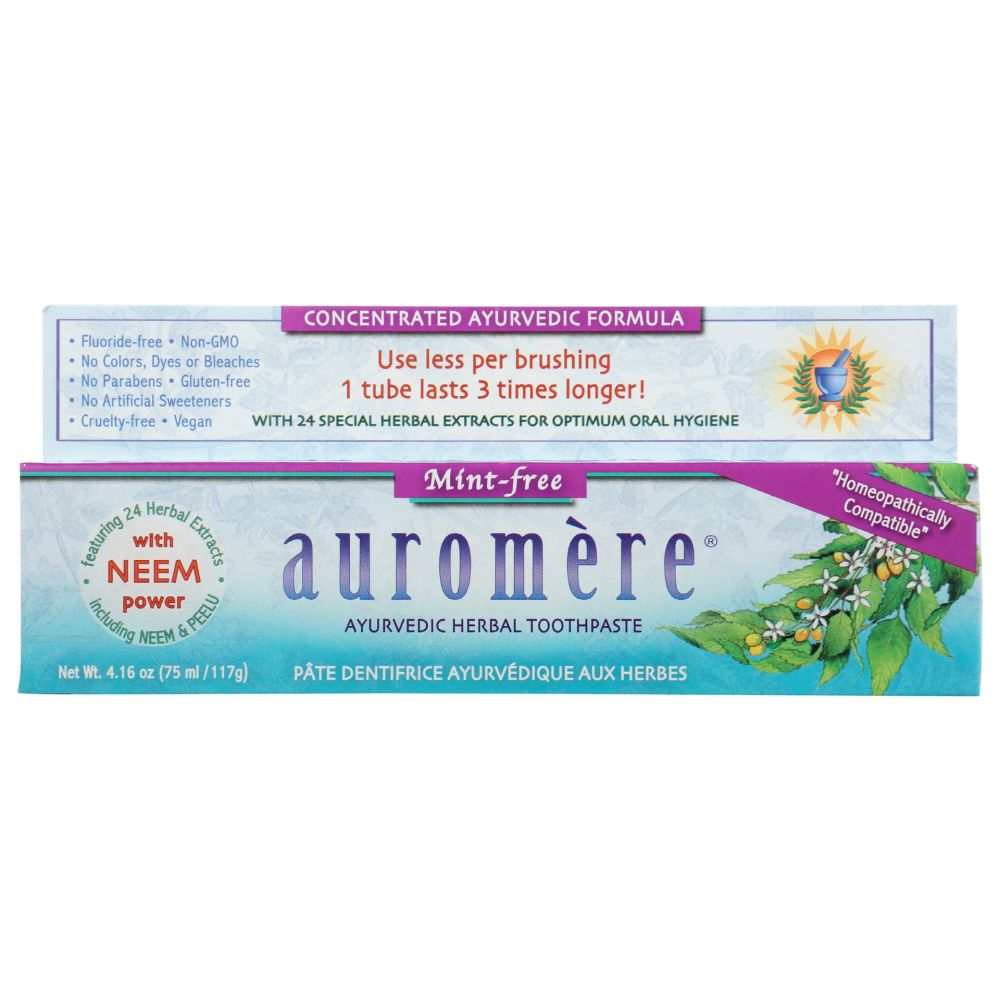 AUROMERE Mint Free Ayurvedic Toothpaste - 4.16 oz | Herbal Oral Care